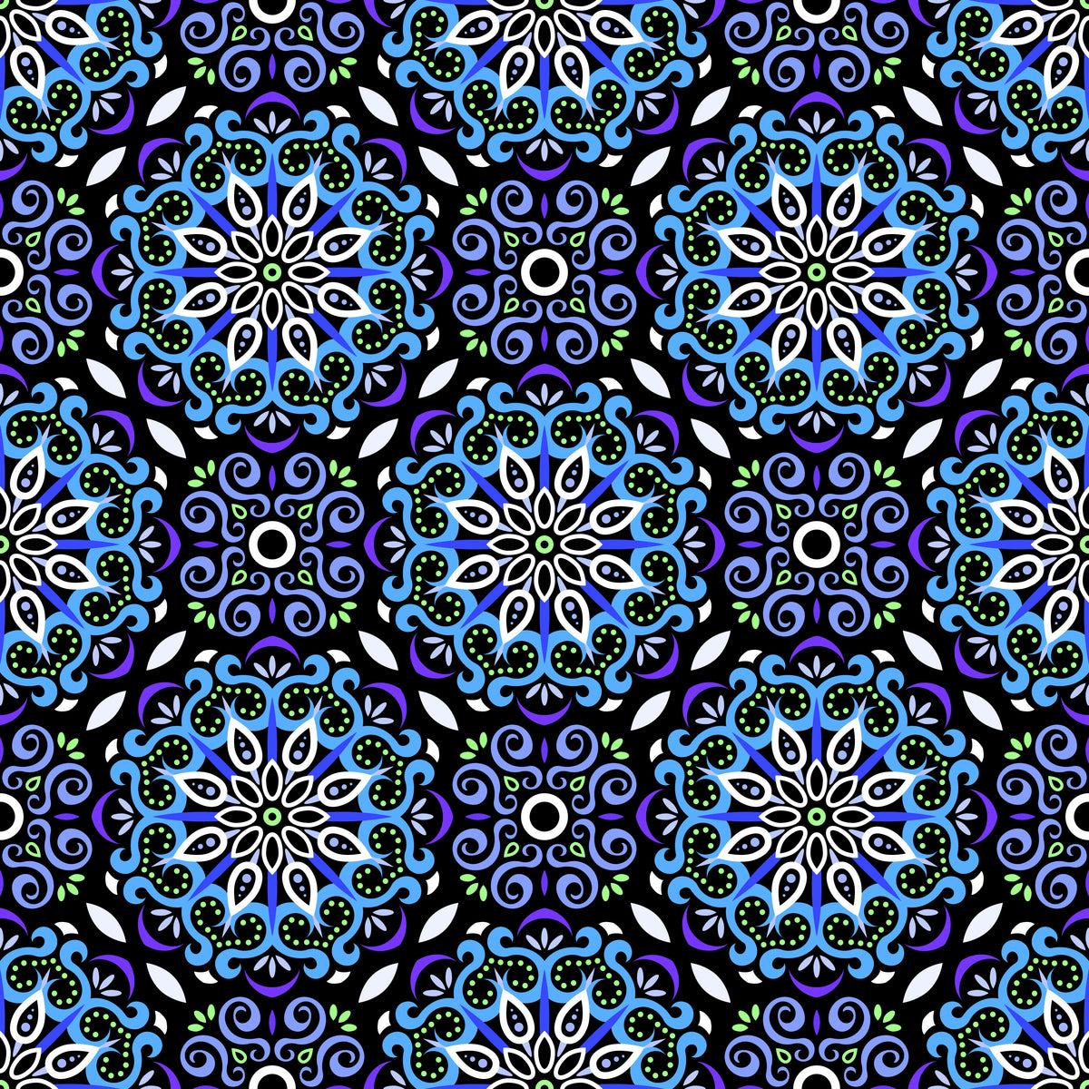 Blue - Purple - Green Mandala Fabric - 165