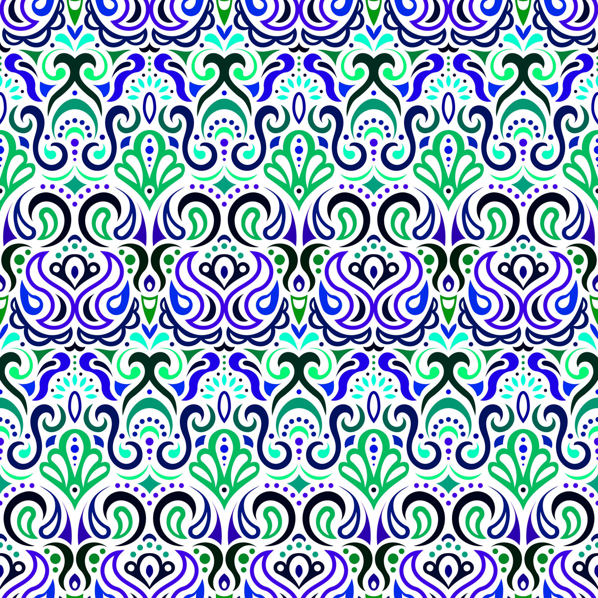 Turquoise - Blue - Green Abstract Doodle Fabric 1002i