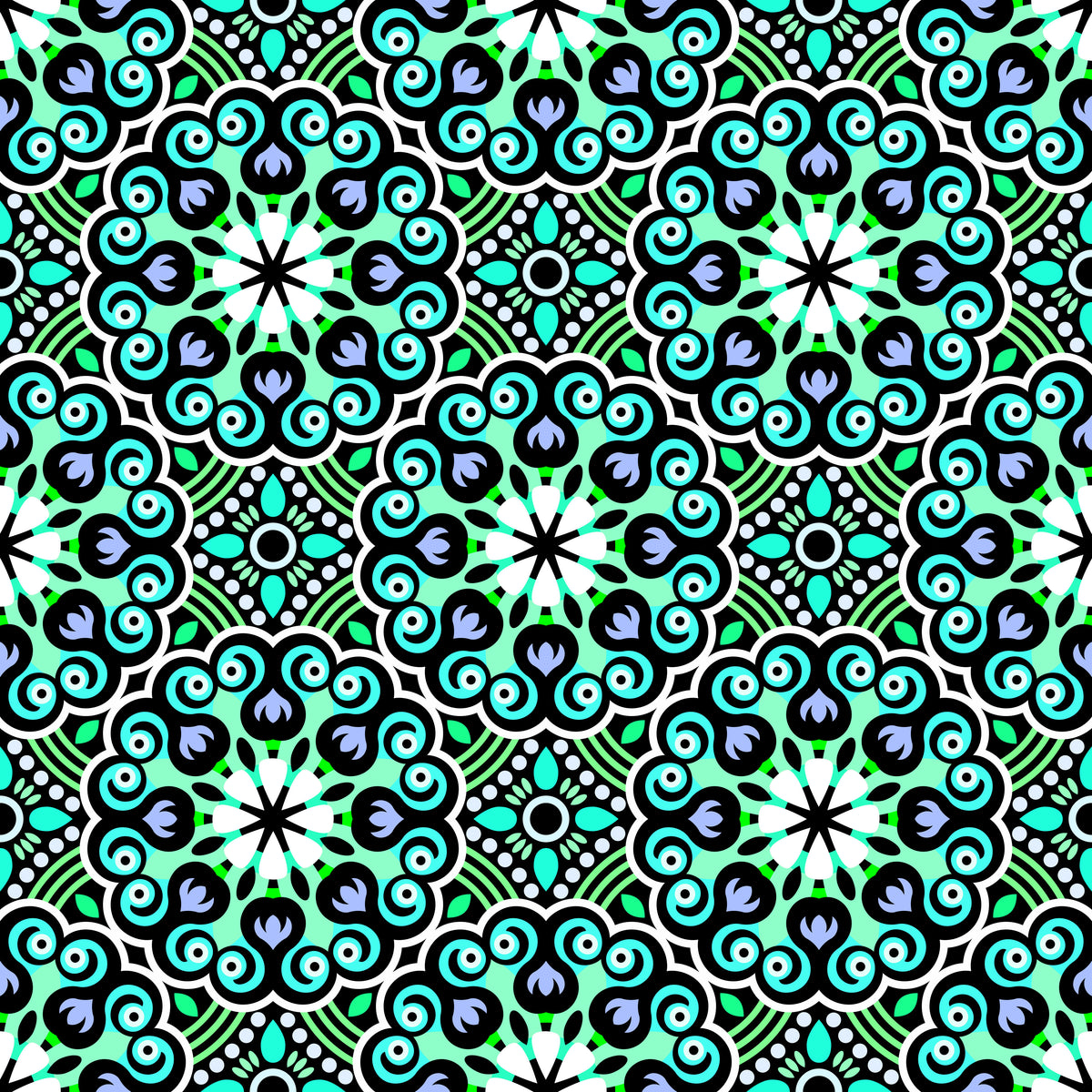 Turquoise - Green - Blue Mandala Fabric - 132