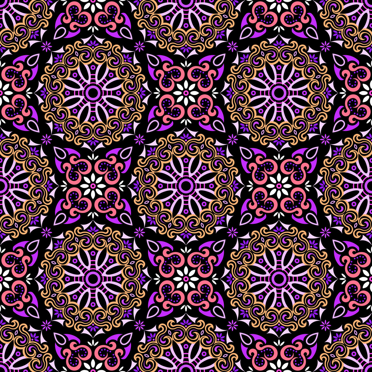 Yellow - Purple - Pink Mandala Fabric - 166