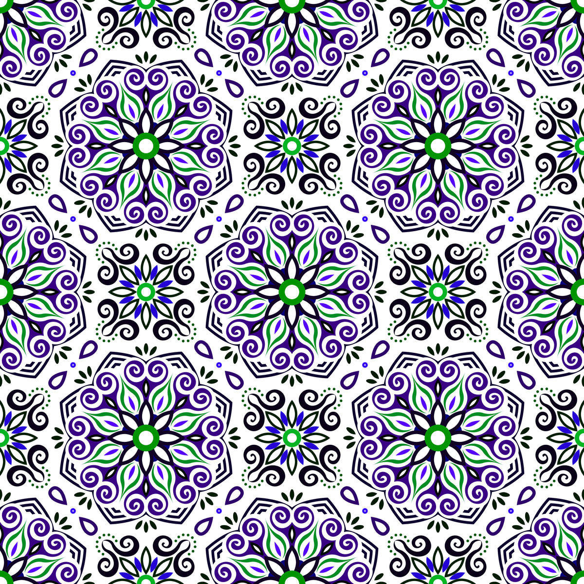 Purple - Green - Blue Mandala Fabric - 203i