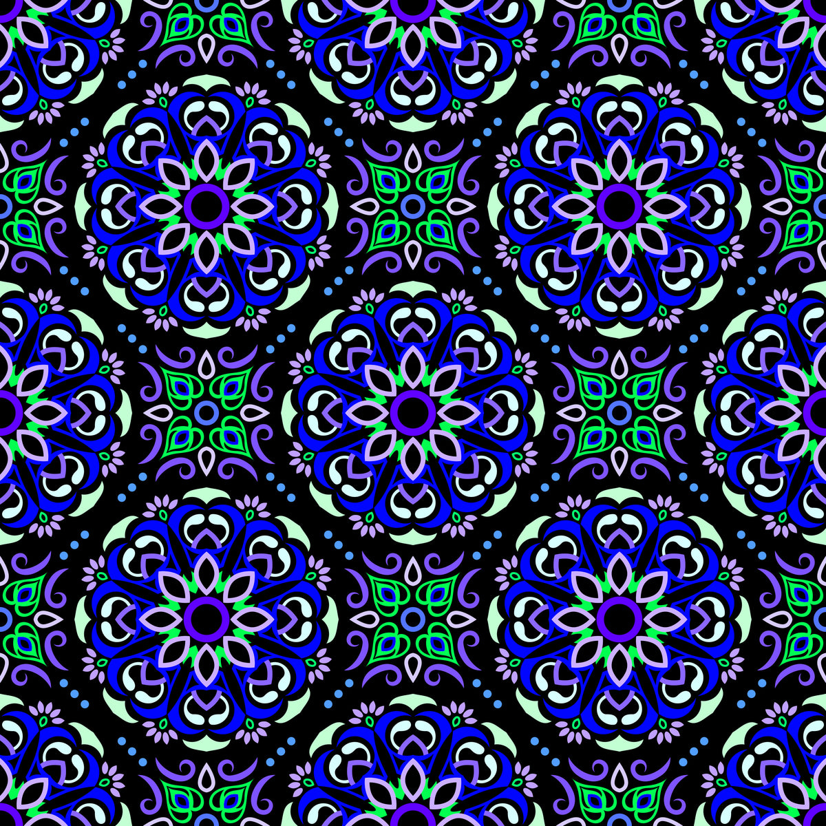 Blue - Green - Purple Mandala Fabric - 160
