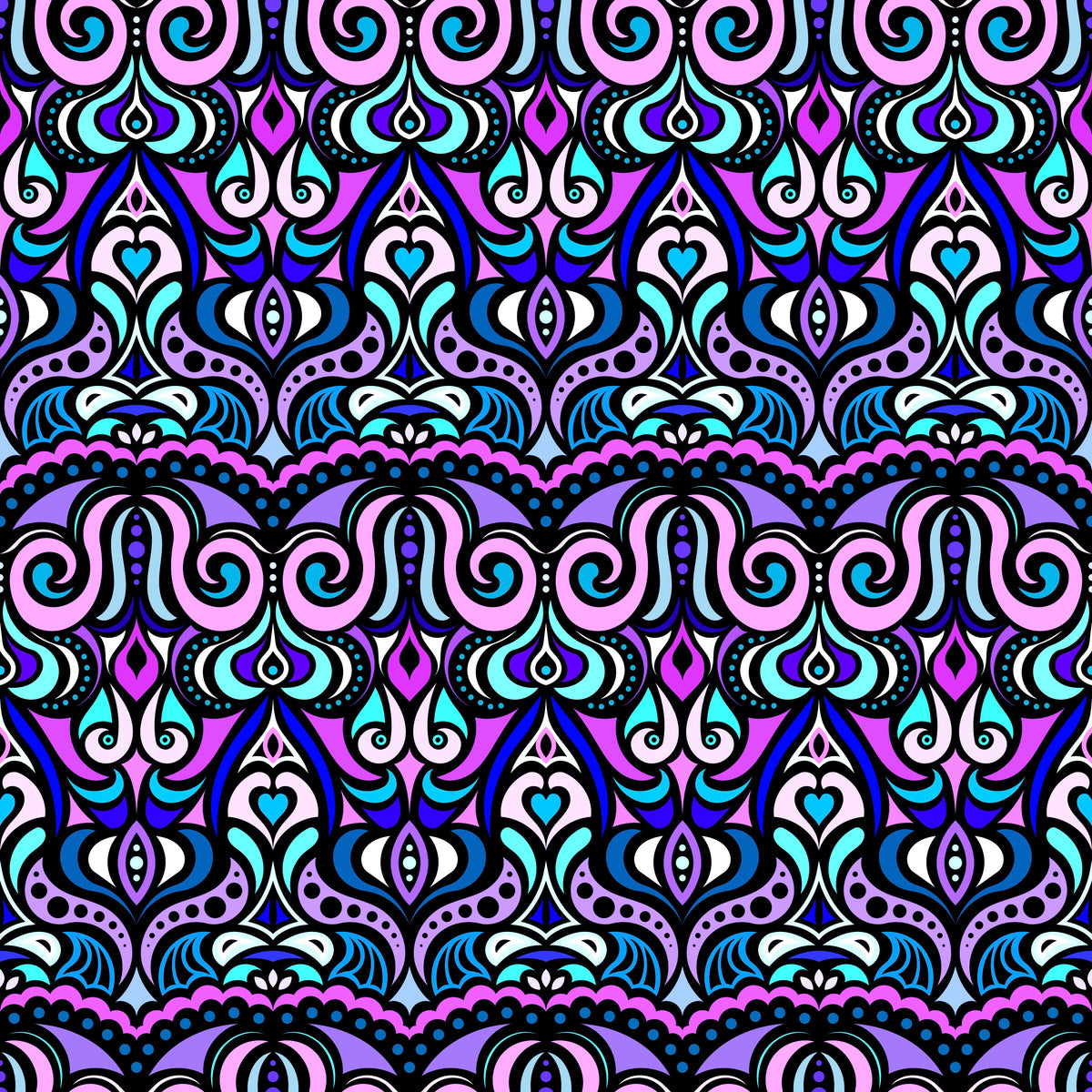 Purple - Turquoise - Blue Abstract Doodle Fabric 1010.2