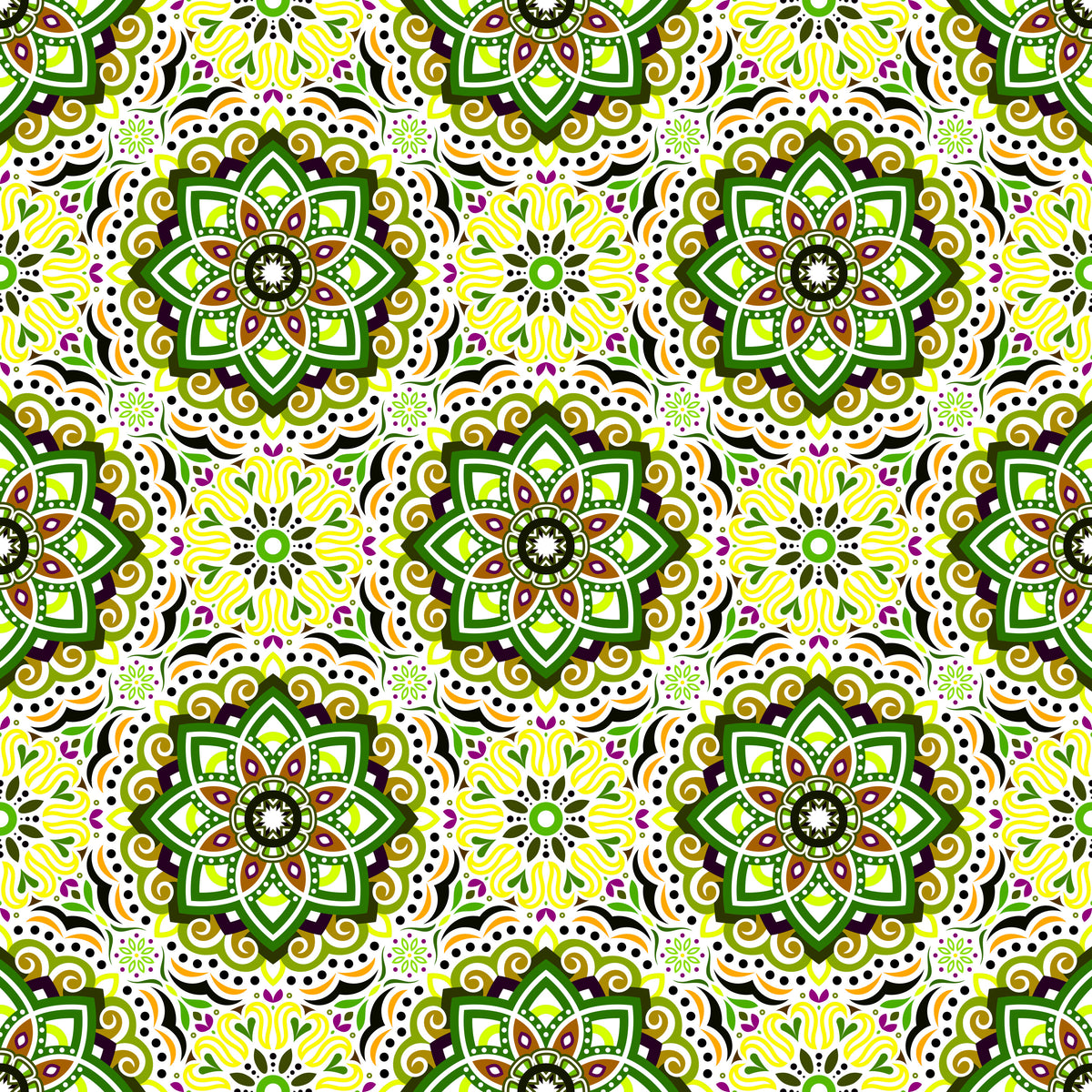 Green - Brown - Purple Mandala Fabric 2009.3i