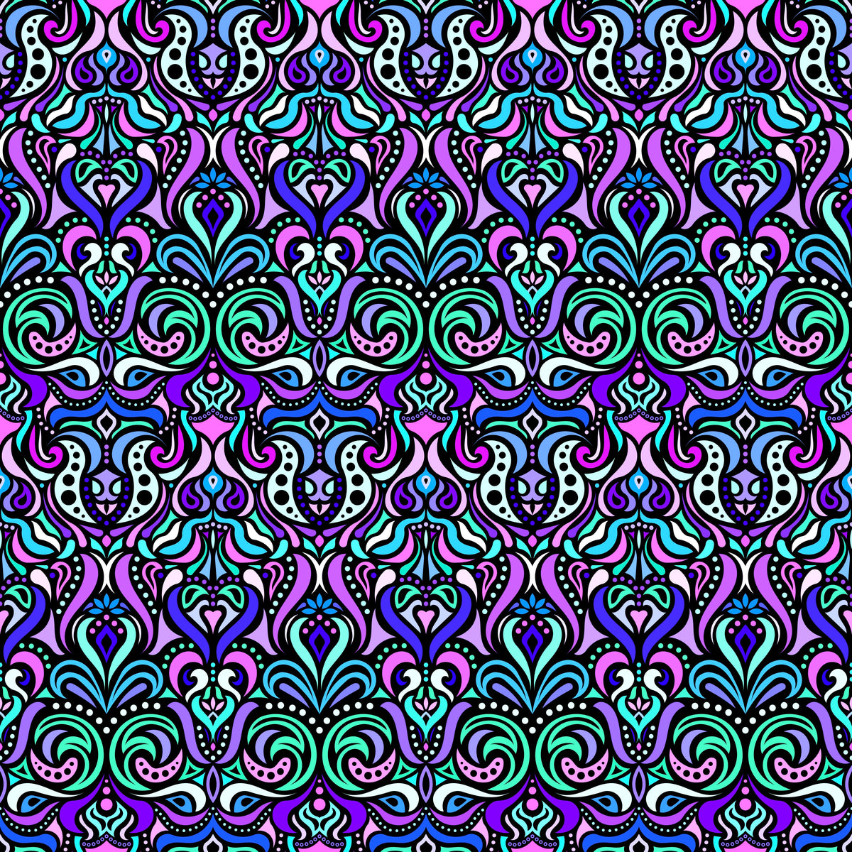 Purple - Turquoise - Blue Abstract Doodle Fabric 1011.4
