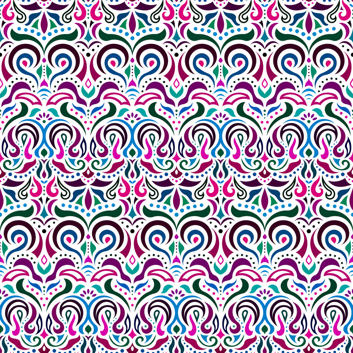 Turquoise - Pink - Purple Abstract Doodle Fabric 1007i