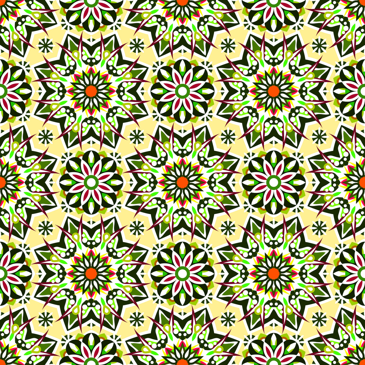 Yellow - Green - Red Mandala Fabric - 122i