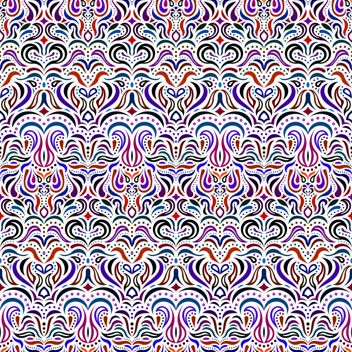 Red - Purple - Blue Abstract Doodle Fabric 1013.2i
