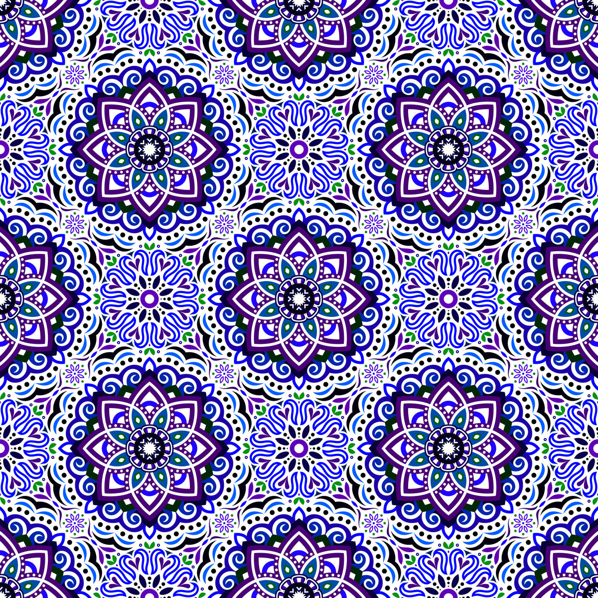 Blue - Purple - Green Mandala Fabric 2009.3i