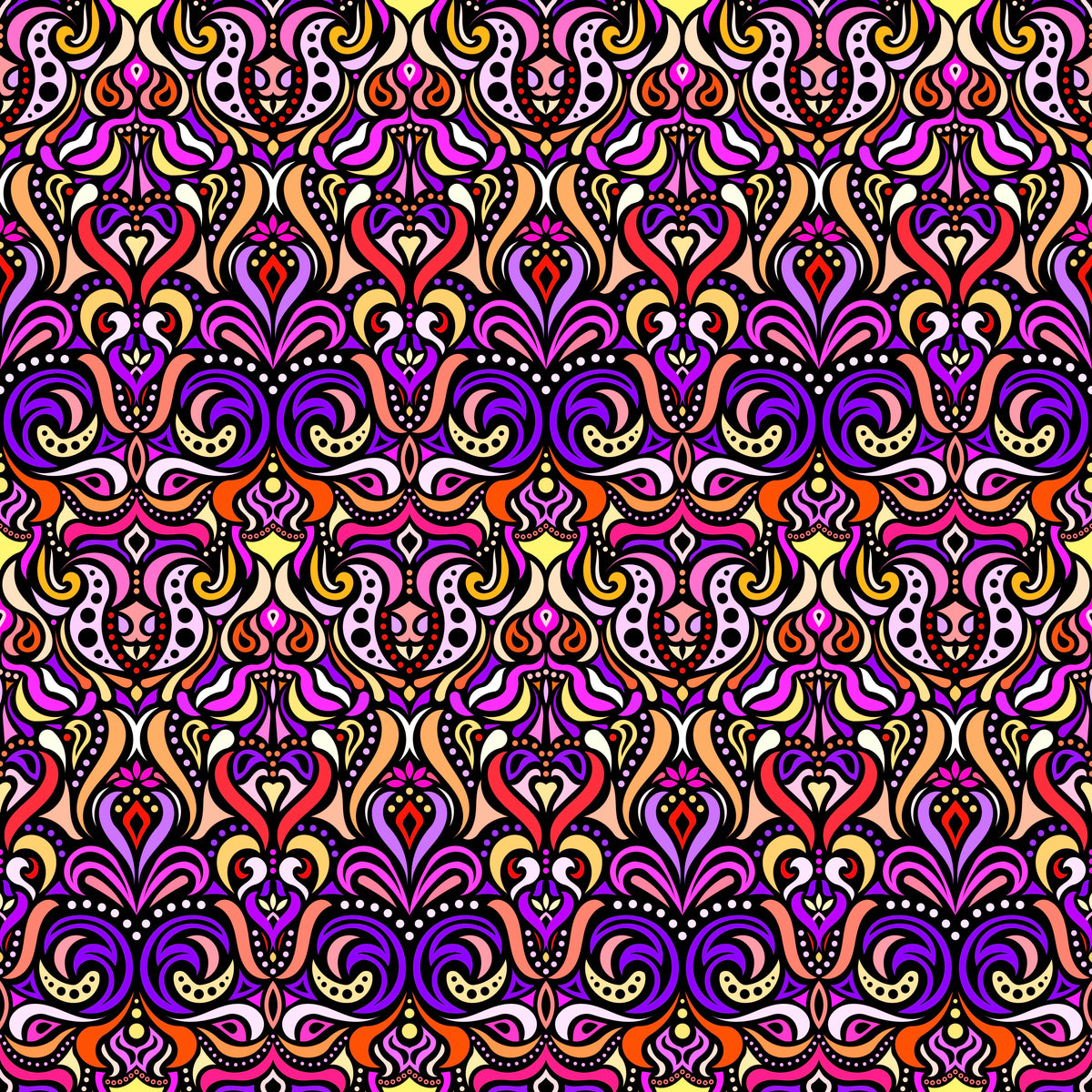 Purple - Orange - Yellow Abstract Doodle Fabric 1011.4