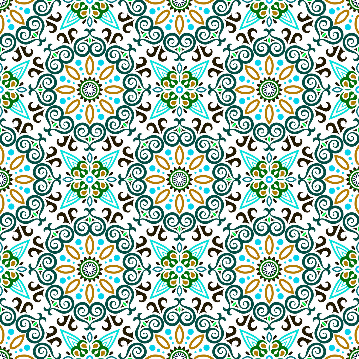Turquoise - Yellow - Green Mandala Fabric - 138i