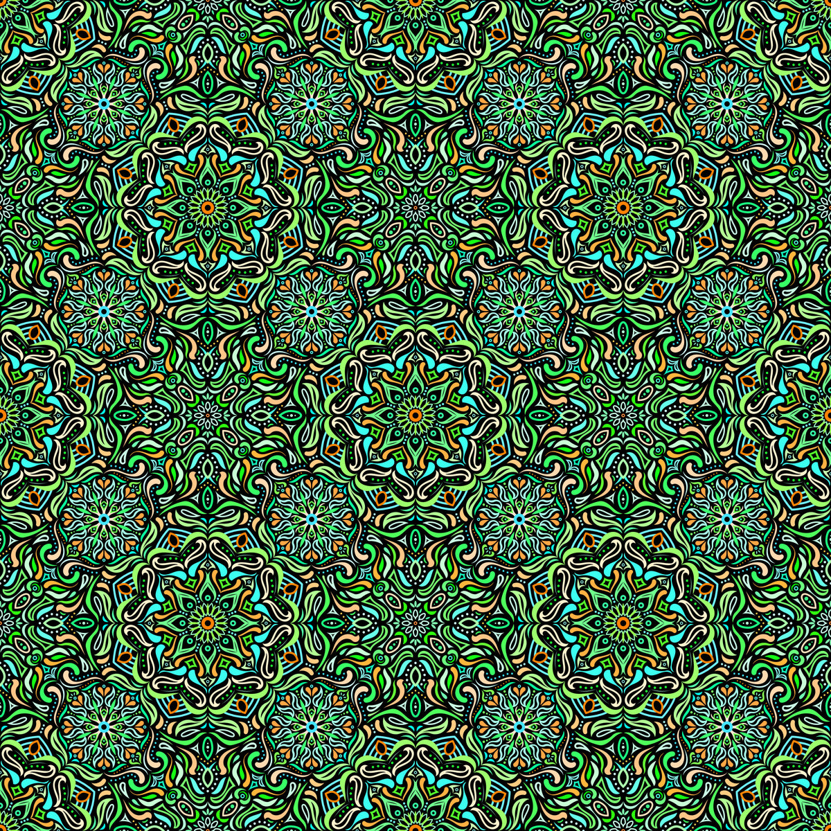 Green - Yellow - Turquoise Mandala Fabric 2009.4