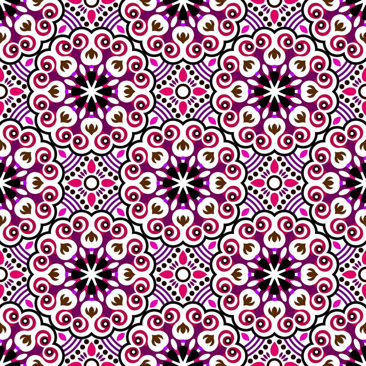 Pink - Red - Purple Mandala Fabric - 132i