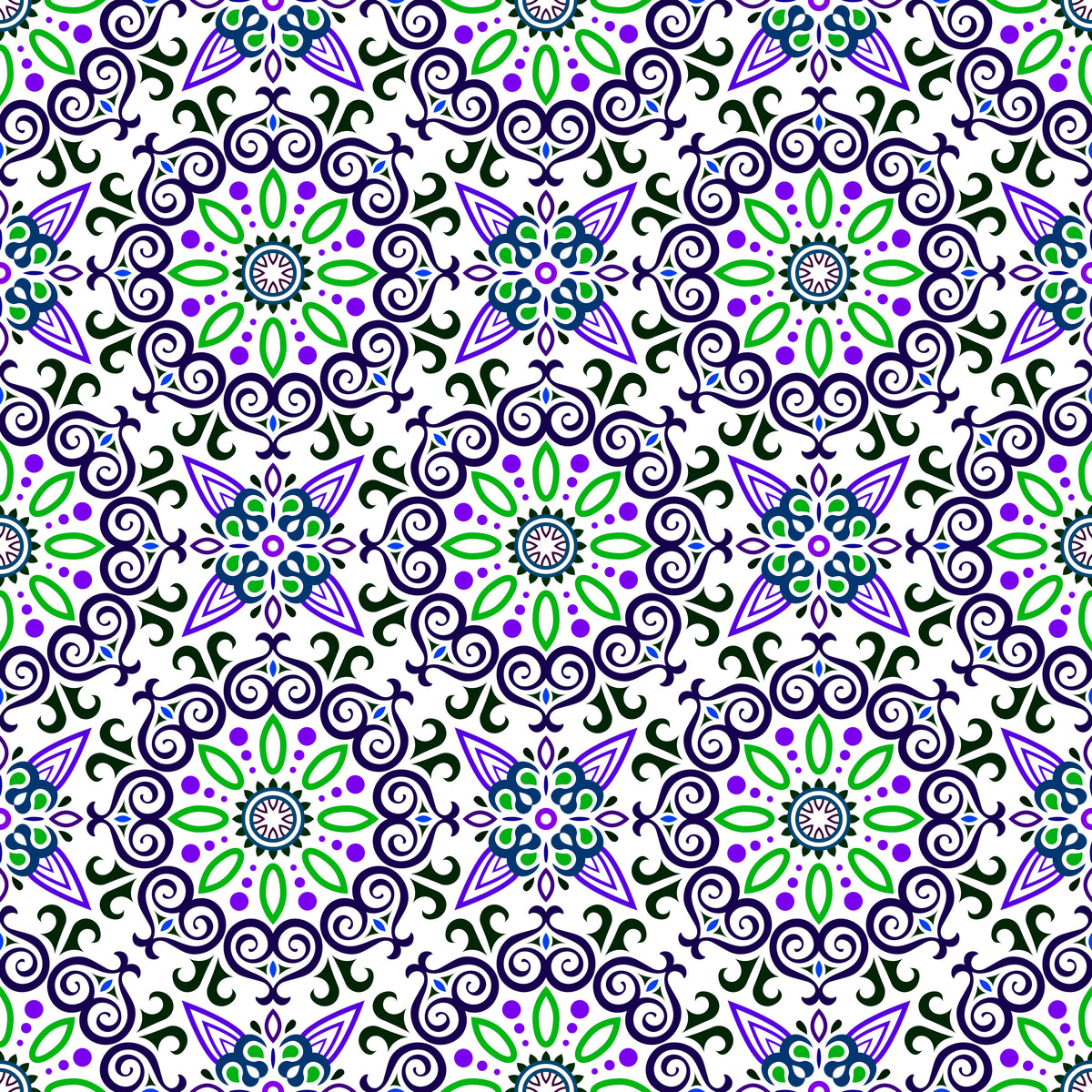 Purple - Blue - Green Mandala Fabric - 138i