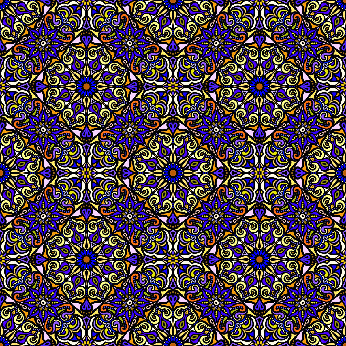 Yellow - Blue - Orange Mandala Fabric 2007.2