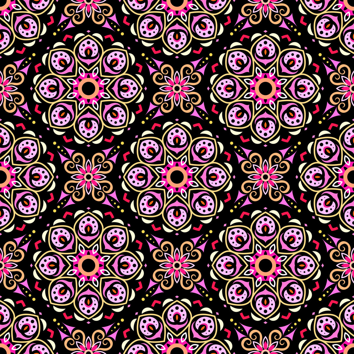 Pink - Yellow - Orange Mandala Fabric - 183