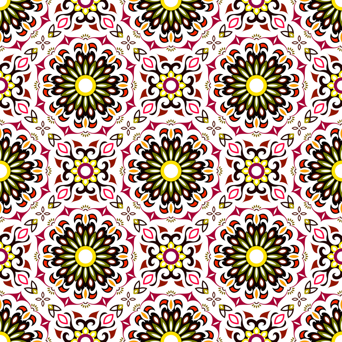 Yellow - Red Mandala Fabric - 198i