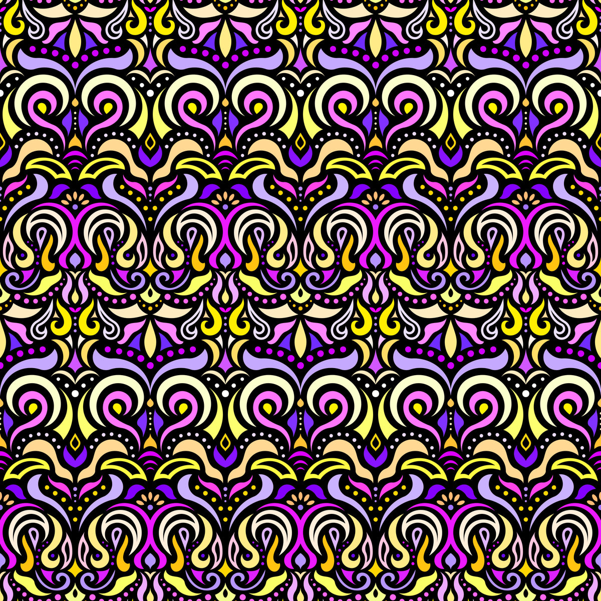 Purple - Yellow - Pink Abstract Doodle Fabric 1007