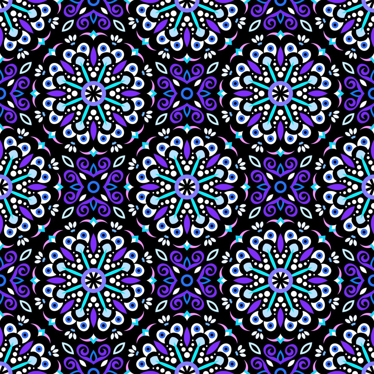 Purple - Turquoise Mandala Fabric - 156