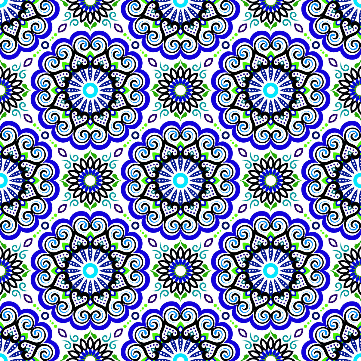 Blue - Green - Turquoise Mandala Fabric - 179i