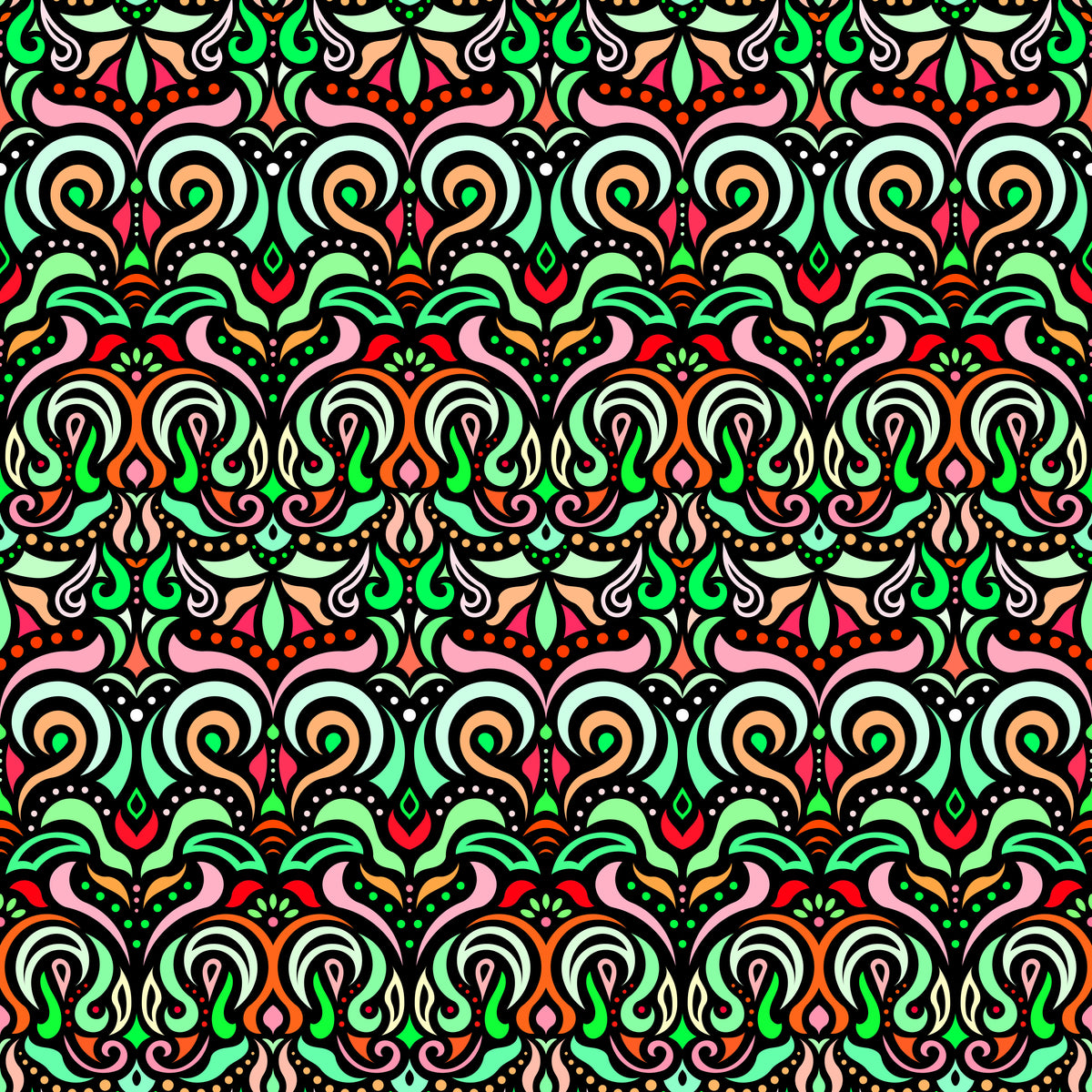 Green - Orange - Red Abstract Doodle Fabric 1007