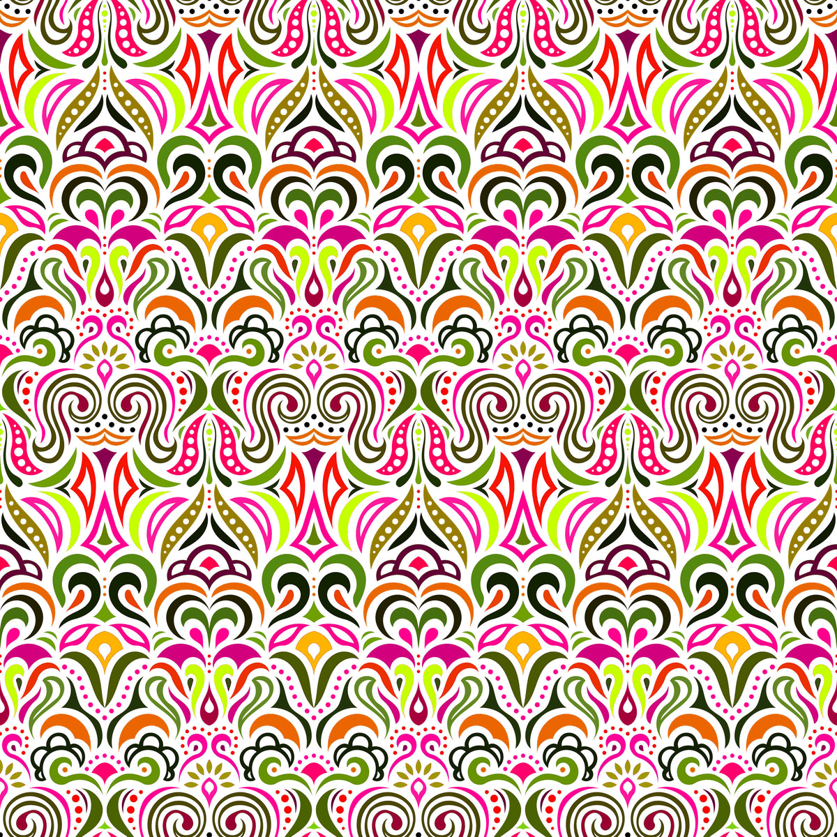 Pink - Green - Orange Abstract Doodle Fabric 1008.3i