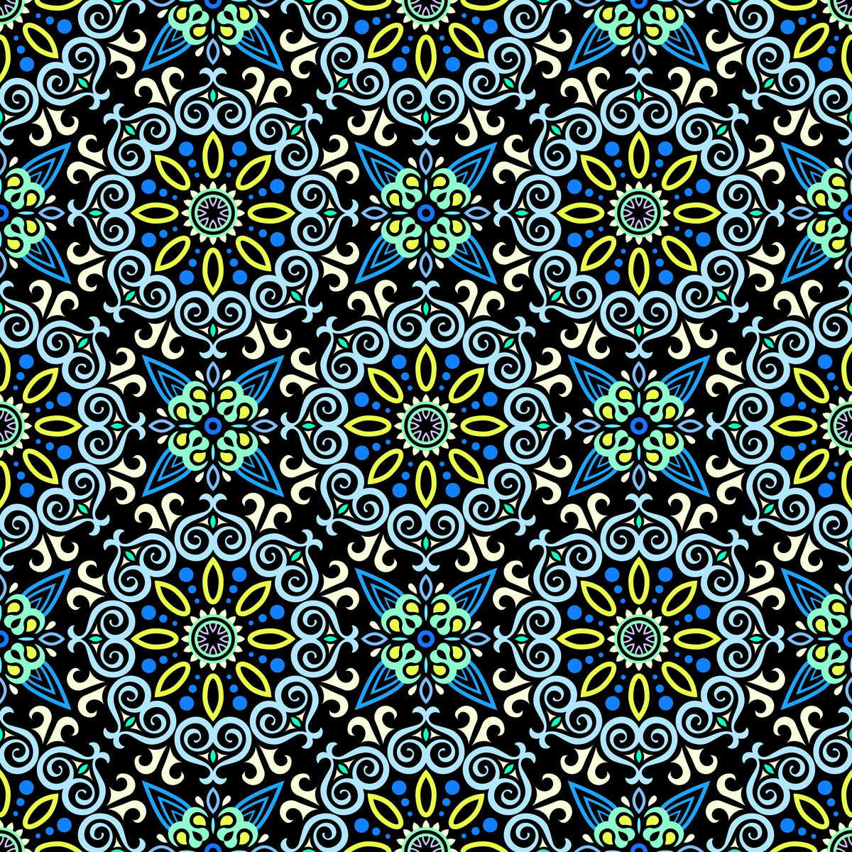 Blue - Yellow - Turquoise Mandala Fabric - 138