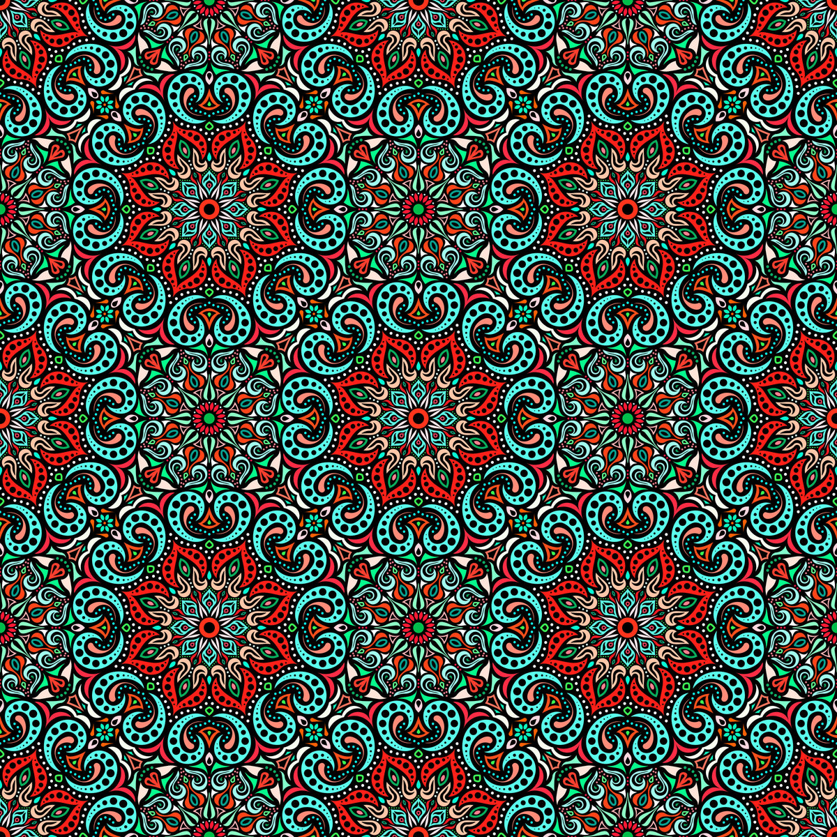 Turquoise - Red - Green Mandala Fabric 2007.3