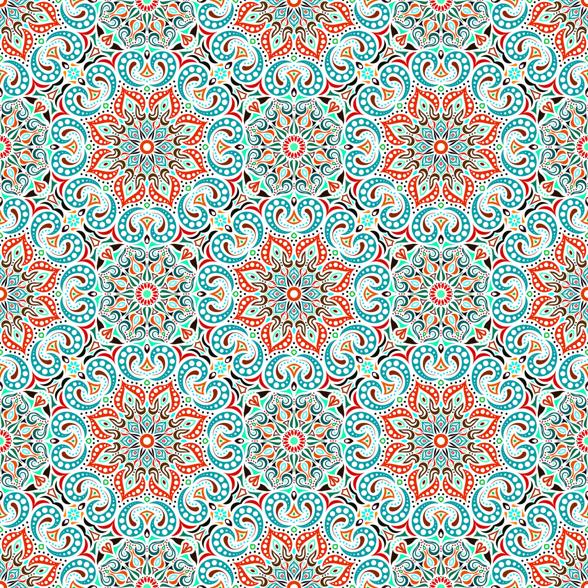 Turquoise - Red Mandala Fabric 2007.3i