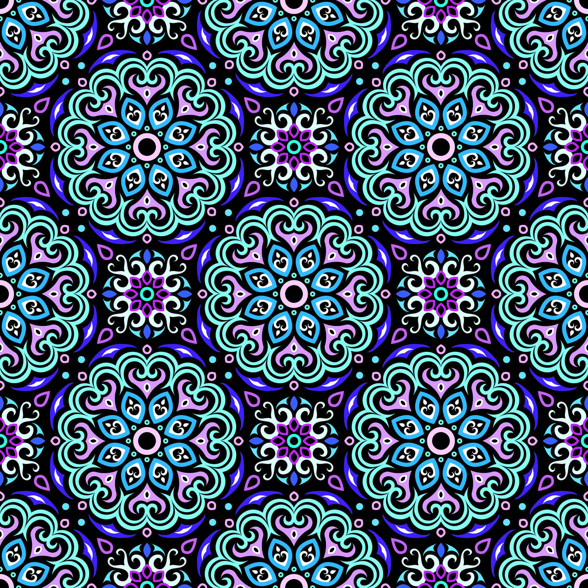 Turquoise - Purple - Blue Mandala Fabric - 155