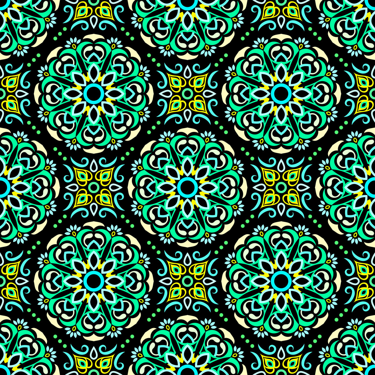 Green - Yellow - Turquoise Mandala Fabric - 160