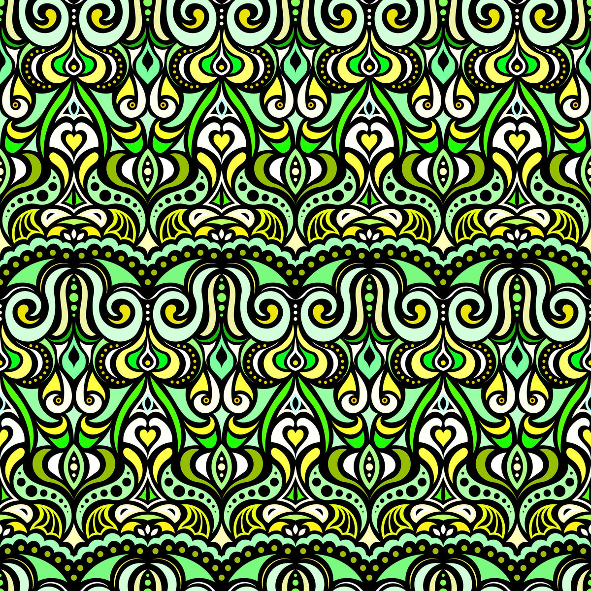 Green - Yellow Abstract Doodle Fabric 1010.2