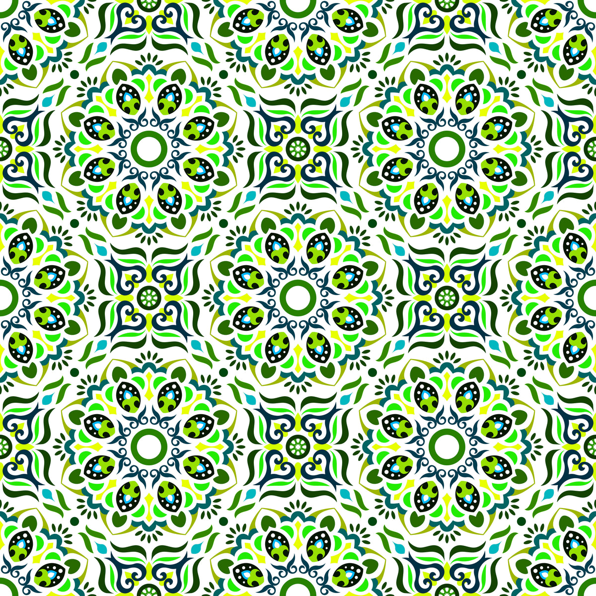 Green - Blue Mandala Fabric - 186i
