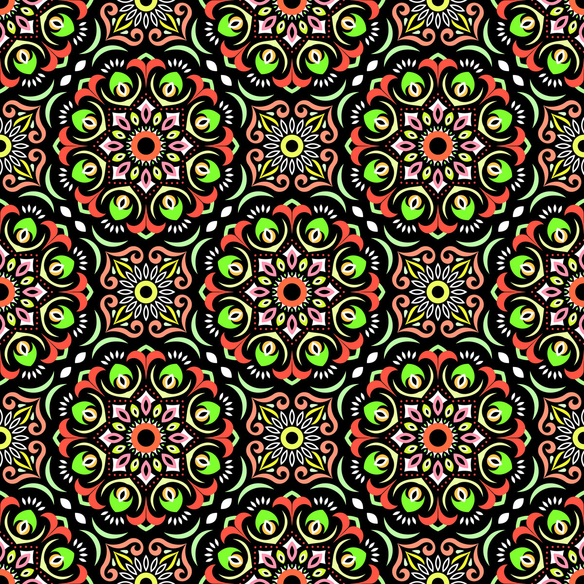 Green - Orange Mandala Fabric - 209
