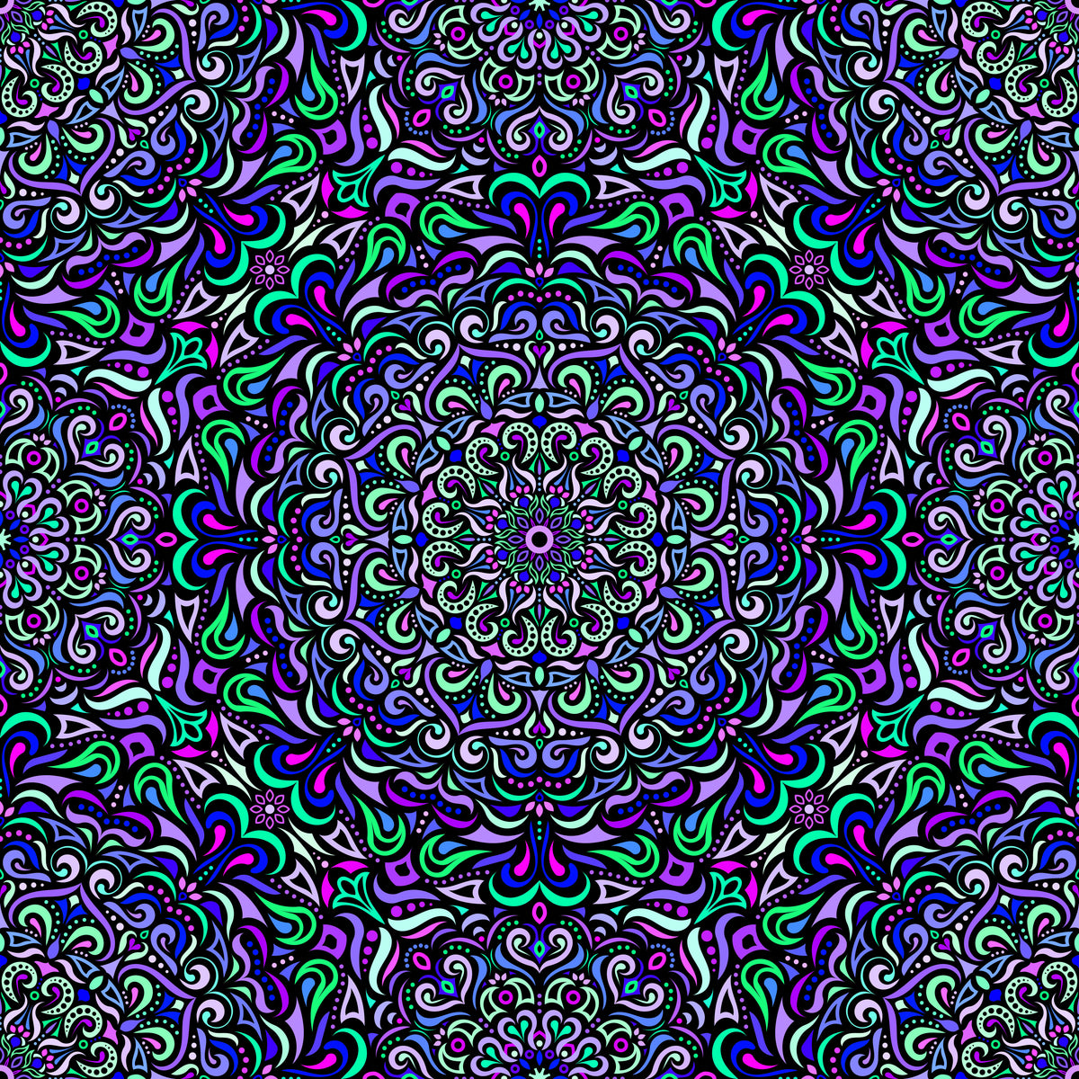 Purple - Green - Blue - Pink Mandala Fabric 2005