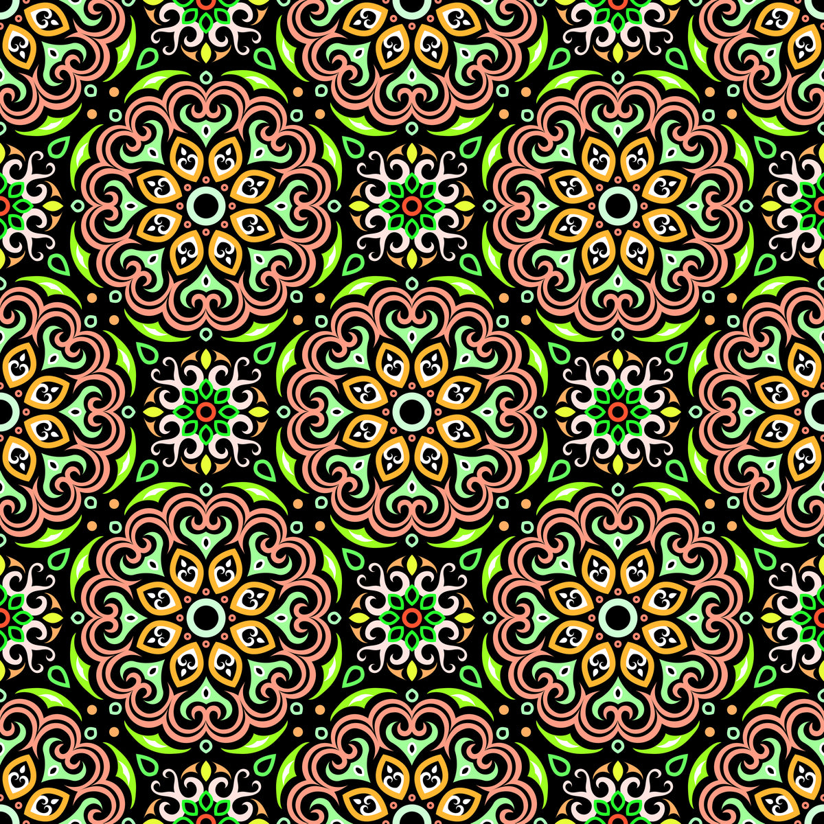 Green - Orange - Yellow Mandala Fabric - 155