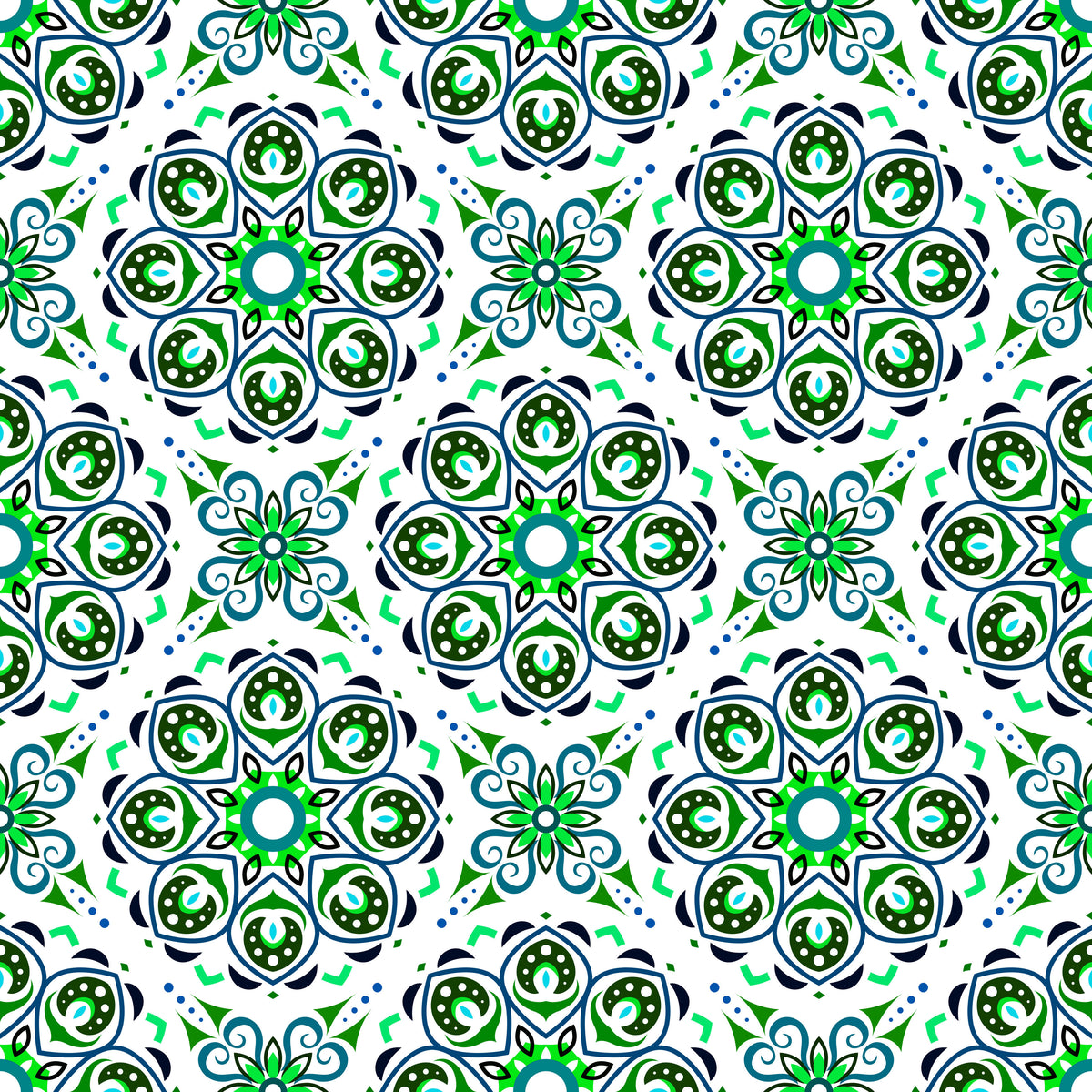Green - Turquoise Mandala Fabric - 183i