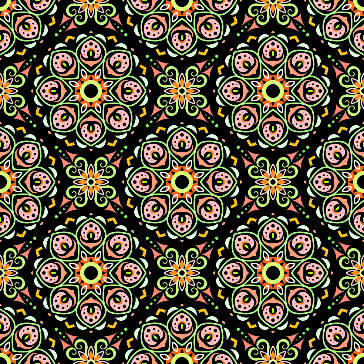 Orange - Green Mandala Fabric - 183