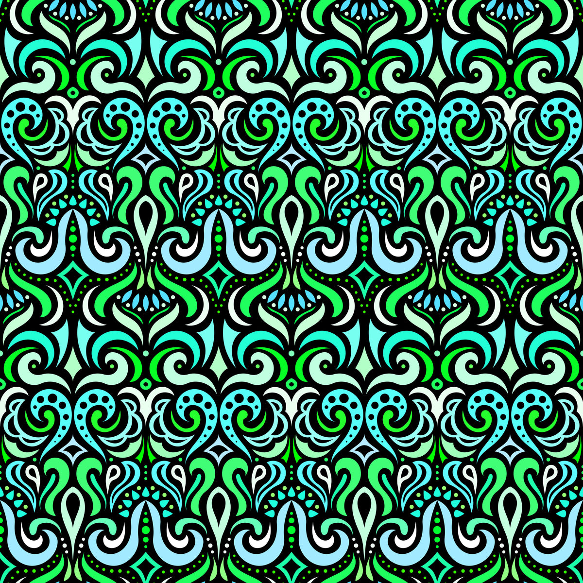 Turquoise - Green Abstract Doodle Fabric 1001