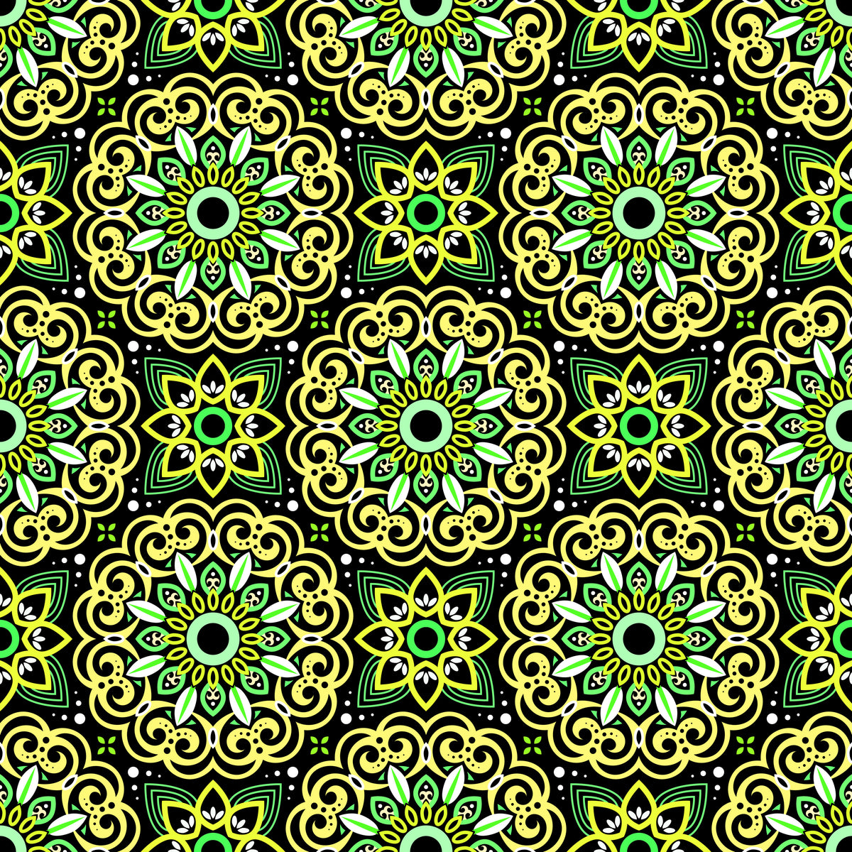 Yellow - Green Mandala Fabric - 149