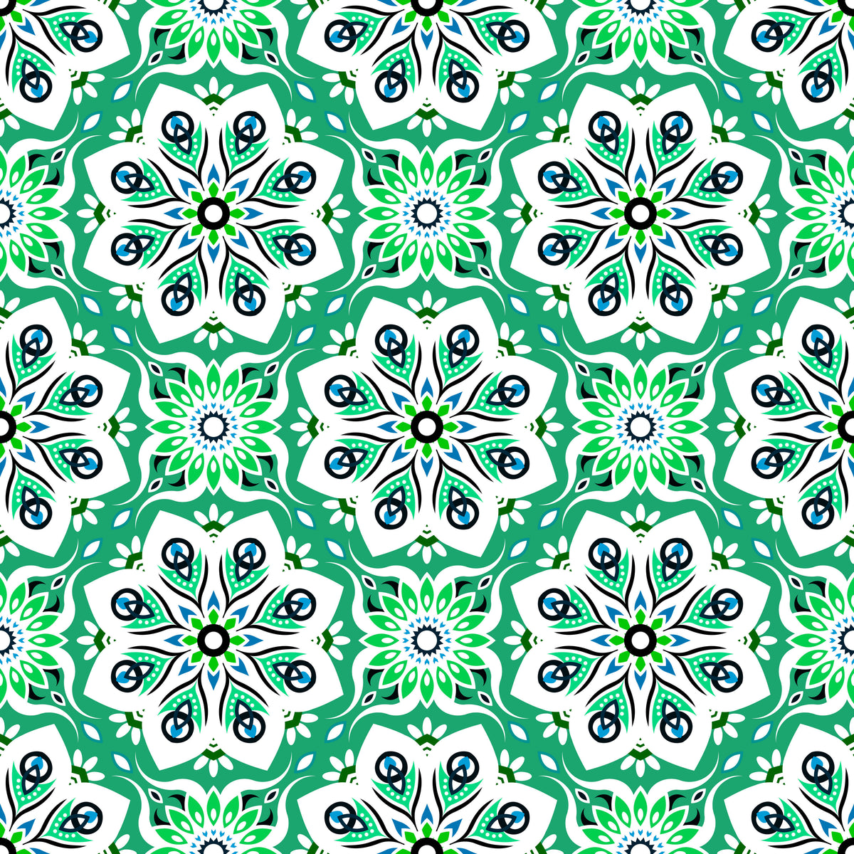 Turquoise - Green - Blue Mandala Fabric - 236i