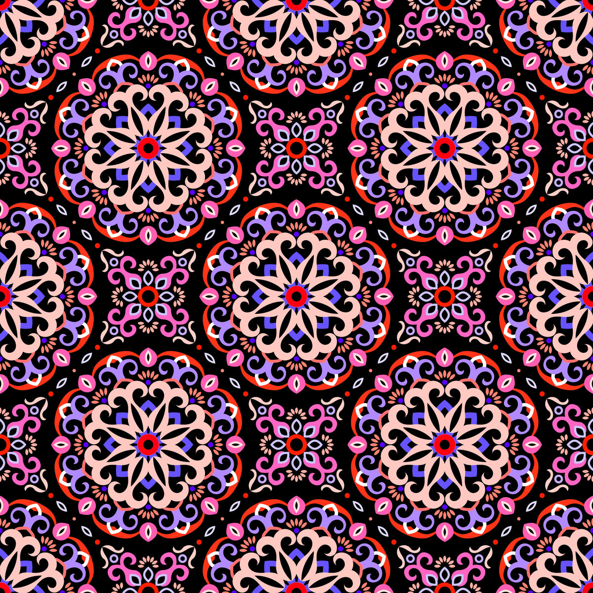 Red - Blue - Pink Mandala Fabric - 188