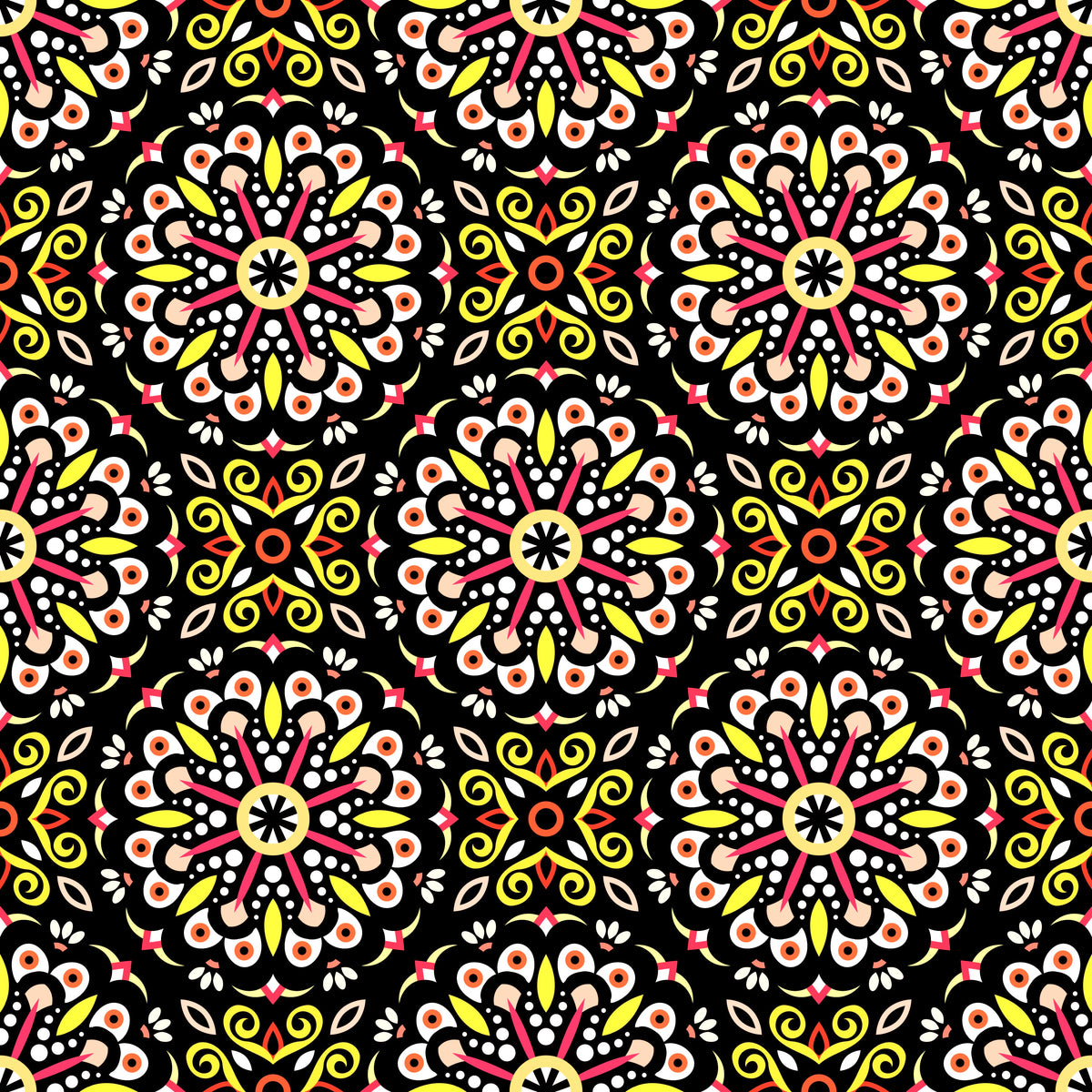 Yellow - Red - Orange Mandala Fabric - 156