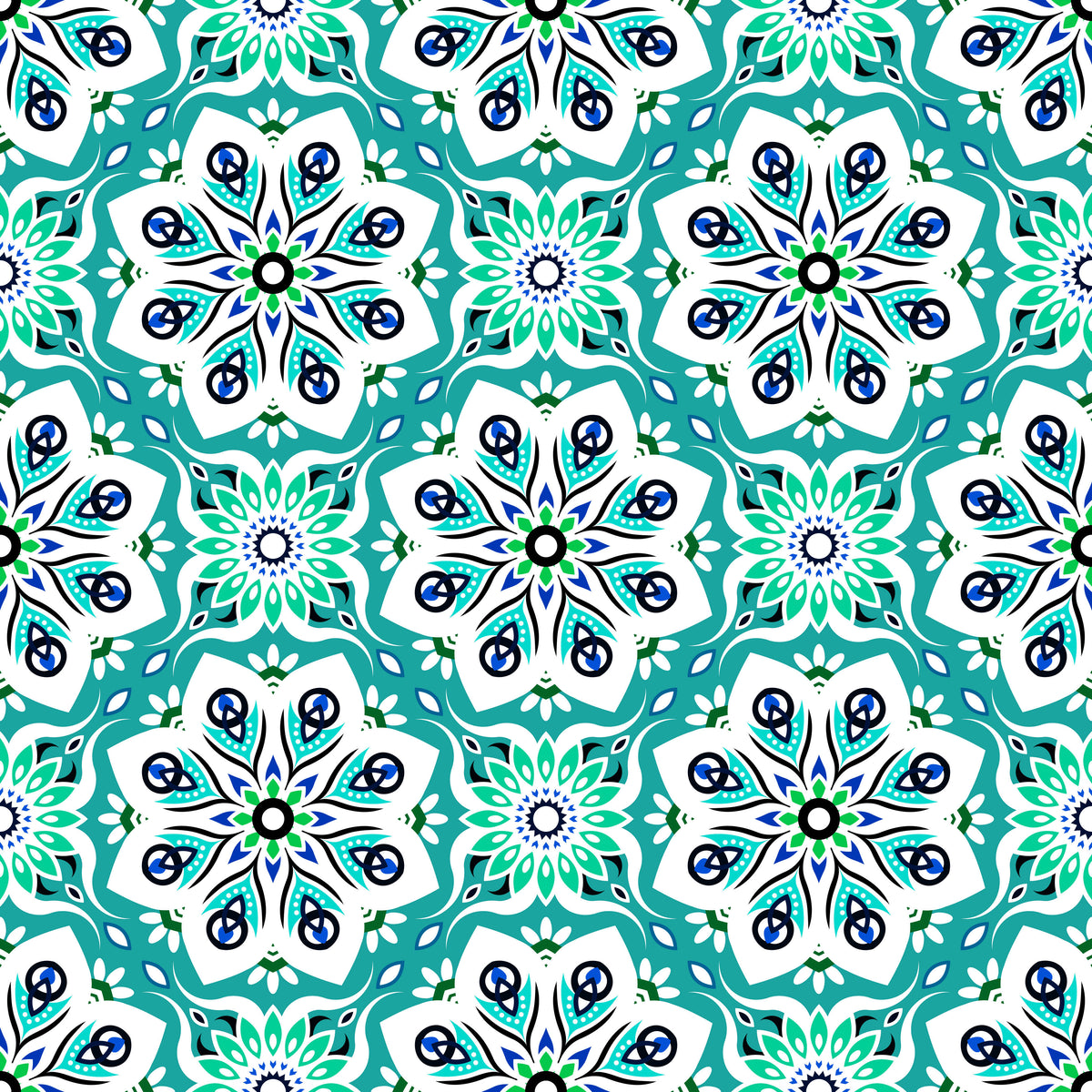 Turquoise - Blue - Green Mandala Fabric - 236i