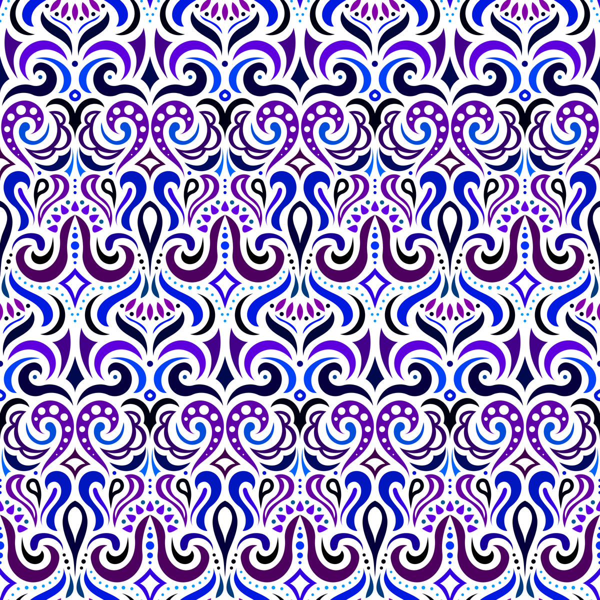 Purple - Blue Abstract Doodle Fabric 1001i