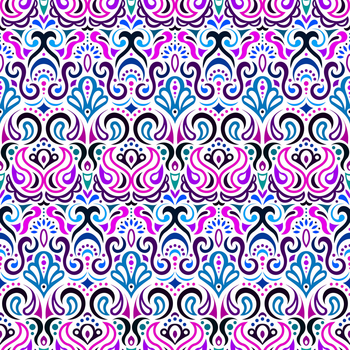 Blue - Pink - Purple Abstract Doodle Fabric 1002i