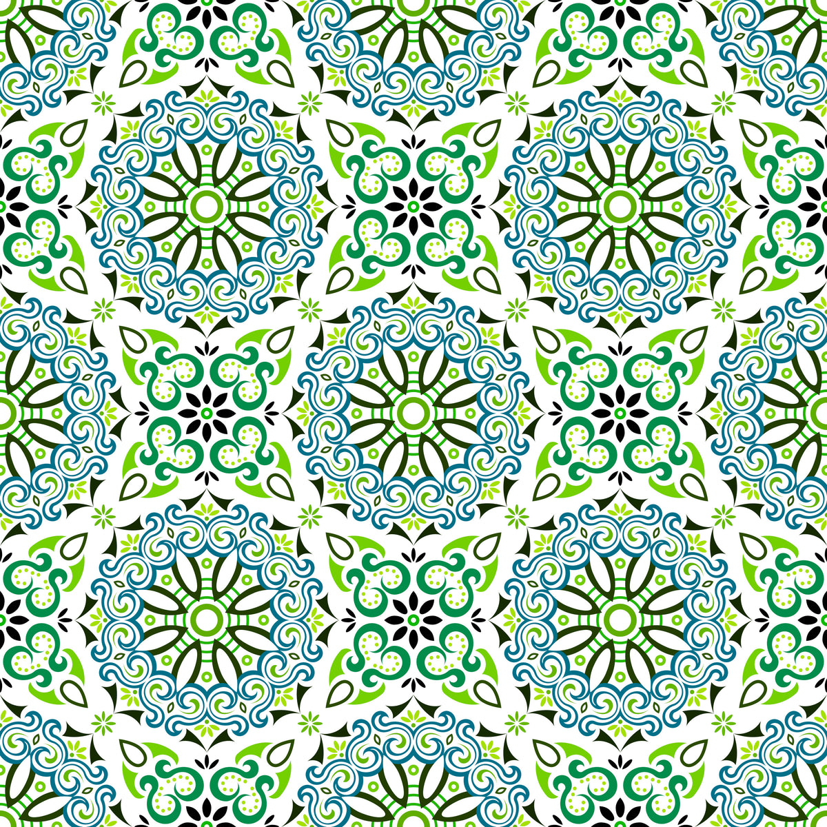 Green - Blue Mandala Fabric - 166i