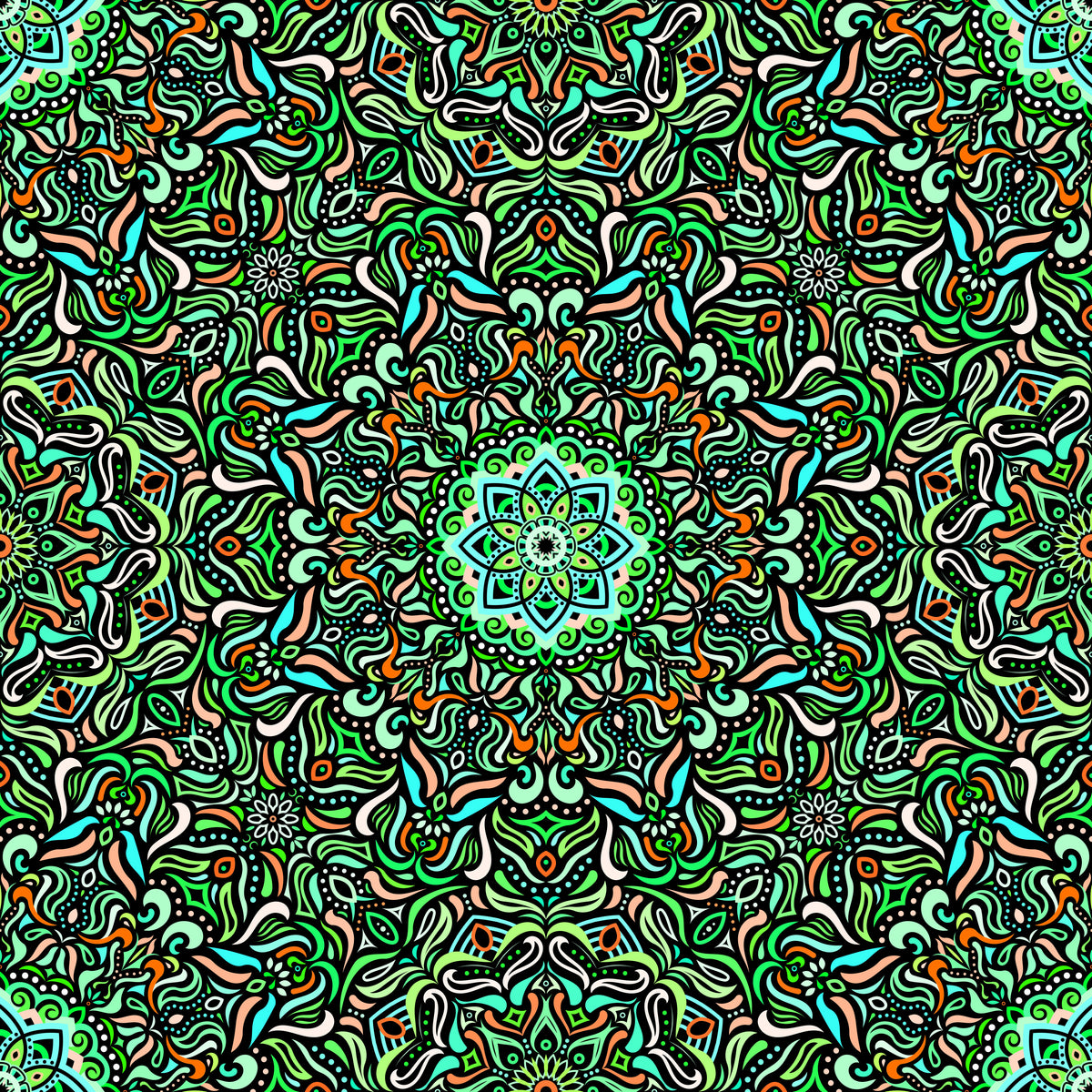 Orange - Green - Turquoise Mandala Fabric 2009.1