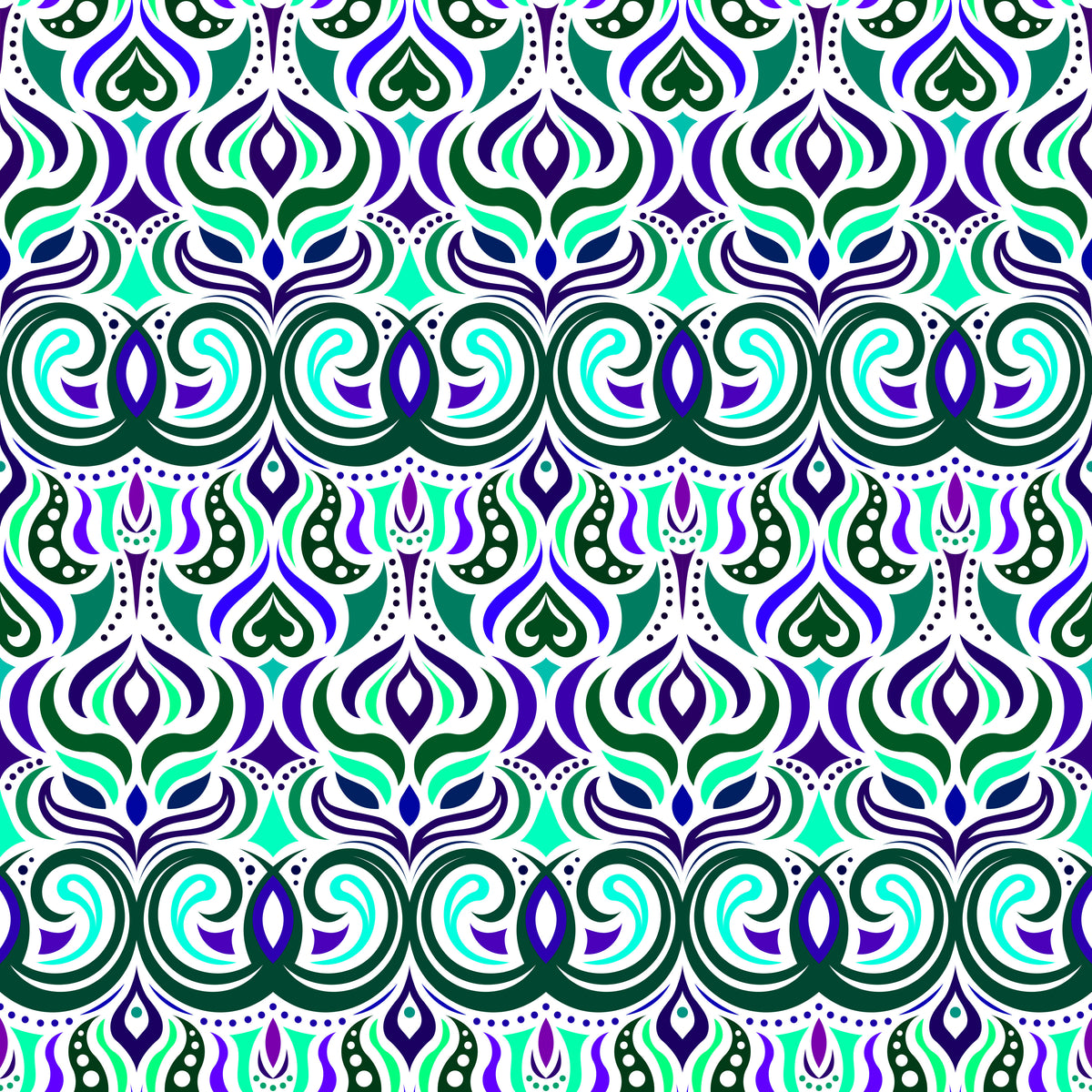Turquoise - Blue - Purple Abstract Doodle Fabric 1009.7i