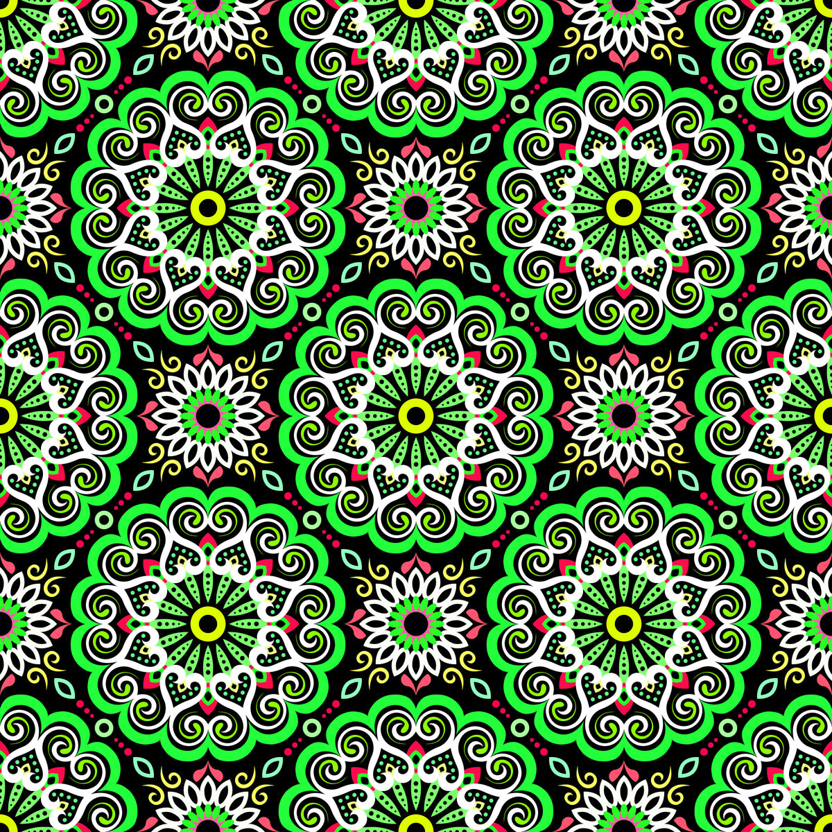Green - Red - Yellow Mandala Fabric - 179